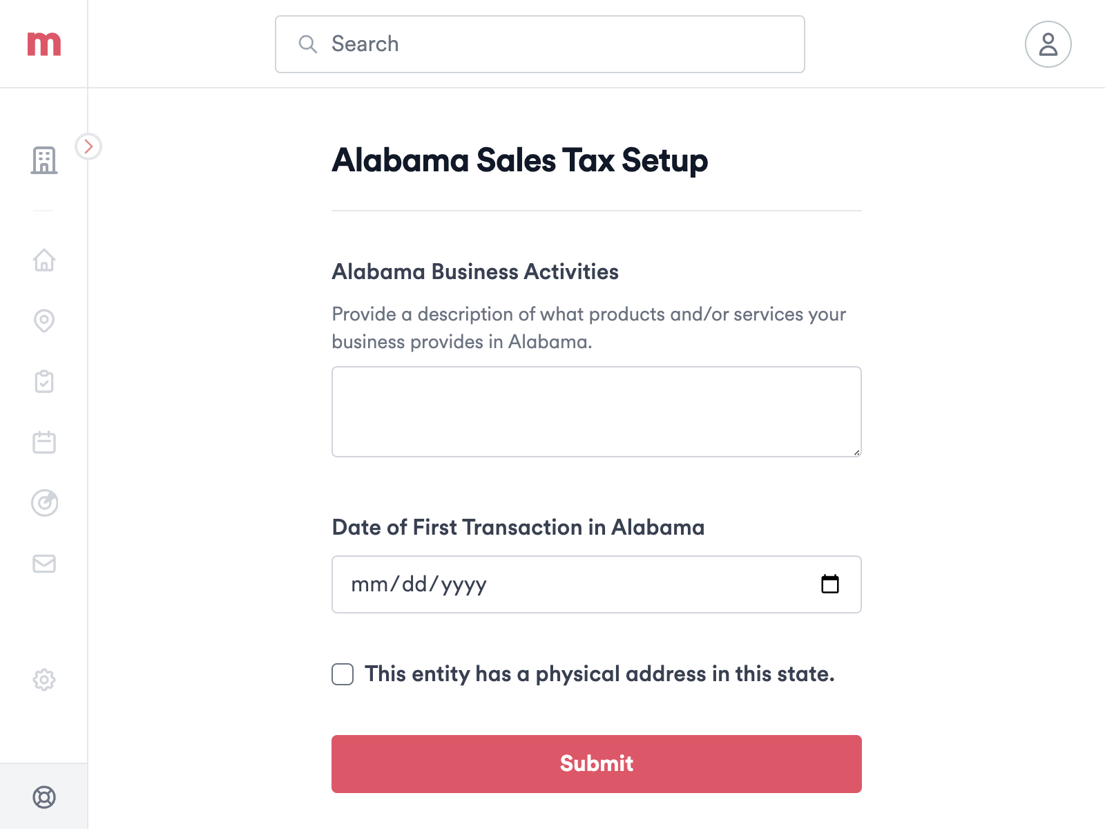 Sales Tax Setup Form